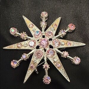 Pink Crystal Starburst Brooch - Womens Jewelry